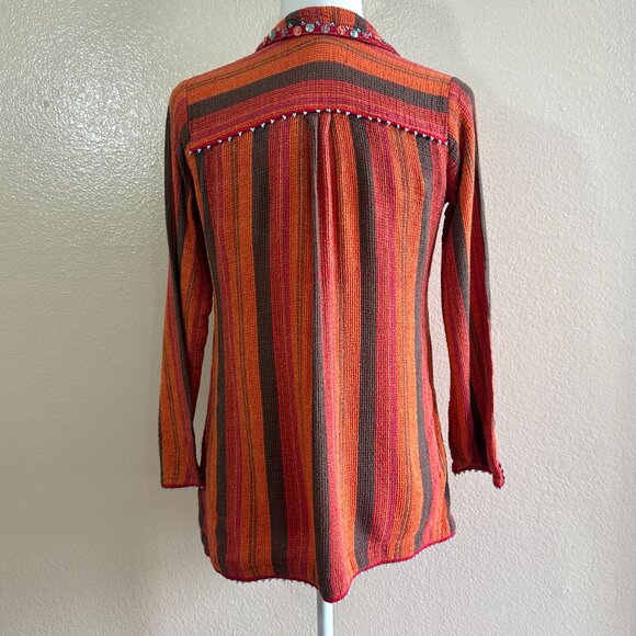 Generation Y2K Orange Woven Hippie Boho Embellished Blouse - Picture 6 of 7